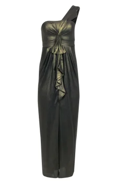 BCBG Max Azria - Metallic Gold One Shoulder Gown w/ Front Slit Sz 2