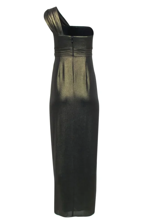 BCBG Max Azria - Metallic Gold One Shoulder Gown w/ Front Slit Sz 2