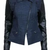 BCBG Max Azria - Navy & Black Denim Moto Jacket w/ Faux Leather Sz S