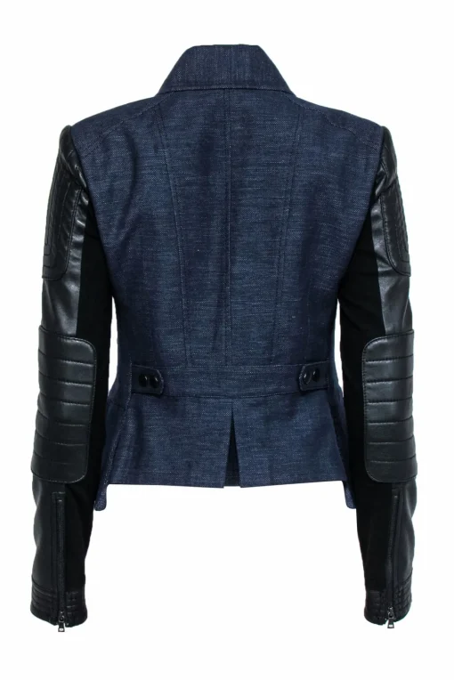 BCBG Max Azria - Navy & Black Denim Moto Jacket w/ Faux Leather Sz S