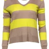 BCBG Max Azria - Neon Yellow & Tan Striped Sweater w/ Back Cutout Sz S