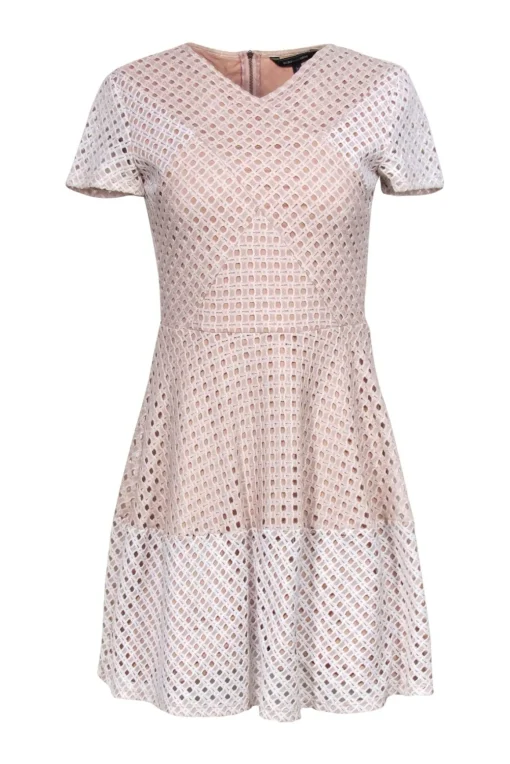 BCBG Max Azria - Nude & White Open Mesh Fit & Flare Dress Sz S