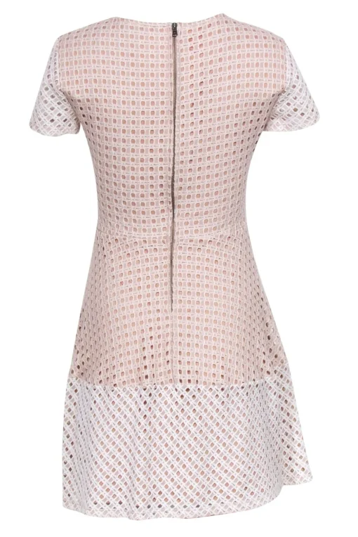 BCBG Max Azria - Nude & White Open Mesh Fit & Flare Dress Sz S