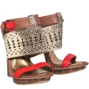 BCBG Max Azria - Orange & Snake Print Open Toe Wooden Hollow Wedge Sz 8