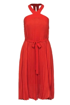BCBG Max Azria - Orange Pleated Sleeveless Belted Racerback Midi Dress Sz 0