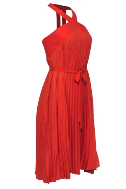 BCBG Max Azria - Orange Pleated Sleeveless Belted Racerback Midi Dress Sz 0