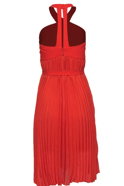 BCBG Max Azria - Orange Pleated Sleeveless Belted Racerback Midi Dress Sz 0