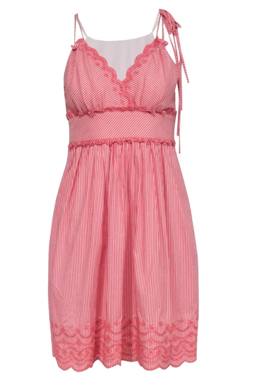 BCBG Max Azria - Red & White Stripe Sleeveless Smocked Back Dress Sz 4