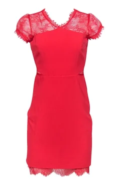 BCBG Max Azria - Red Lace Cutout Sheath Dress Sz 10