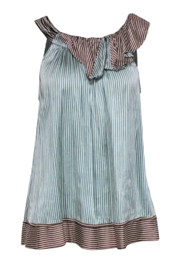 BCBG Max Azria - Striped Silk Gathered Neck Tank Sz S