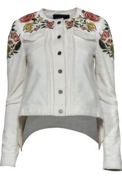 BCBG Max Azria - White Textured Floral Embroidered Button-Up Cropped Jacket Sz XXS