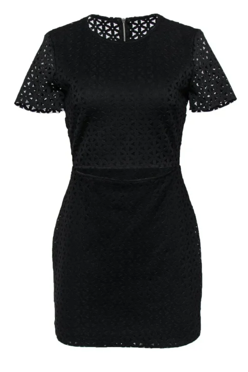 Bec & Bridge - Black Eyelet Sheath Dress w/ Cutout Sz 6