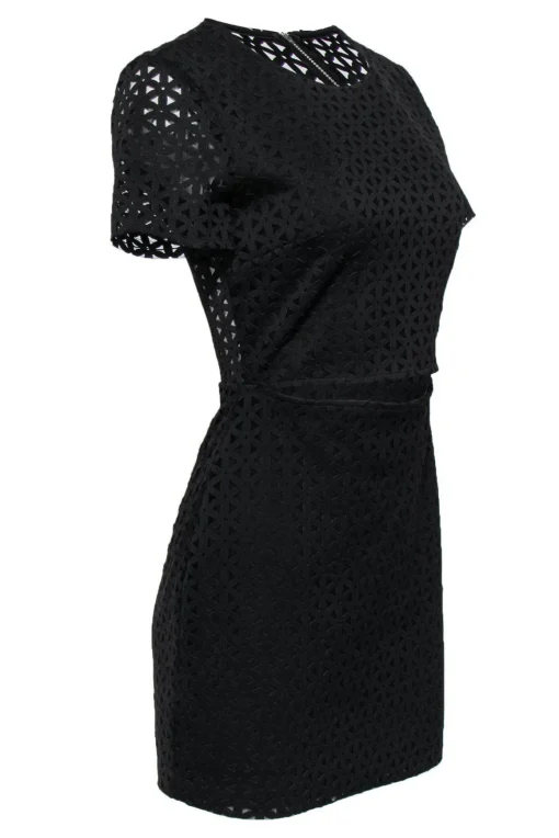 Bec & Bridge - Black Eyelet Sheath Dress w/ Cutout Sz 6