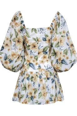 Bec & Bridge - White Floral Print Puff Sleeve “Fleurette” Drop Waist Dress Sz 4