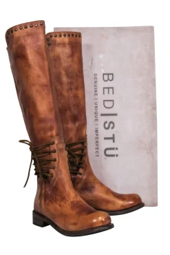 Bed Stu - Cognac Tall Leather Lace-Up Boots Sz 8.5