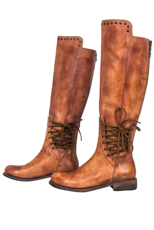 Bed Stu - Cognac Tall Leather Lace-Up Boots Sz 8.5
