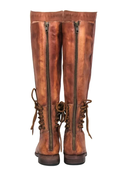 Bed Stu - Cognac Tall Leather Lace-Up Boots Sz 8.5