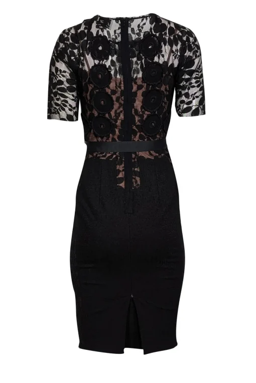 Beguile by Byron Lars - Black Lace Short Sleeve Sheath Dress Sz S