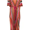 Beliza - Orange & Multi Color Stripe Over Up Dress Sz One Size