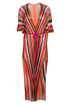 Beliza - Orange & Multi Color Stripe Over Up Dress Sz One Size