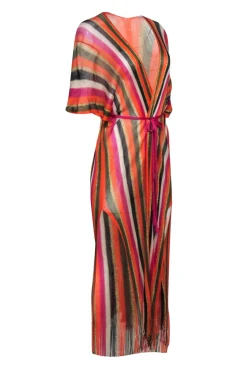 Beliza - Orange & Multi Color Stripe Over Up Dress Sz One Size