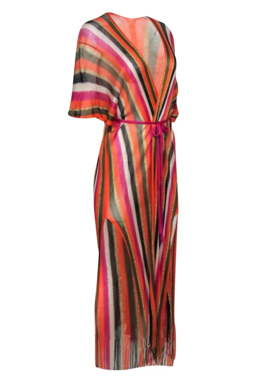 Beliza - Orange & Multi Color Stripe Over Up Dress Sz One Size