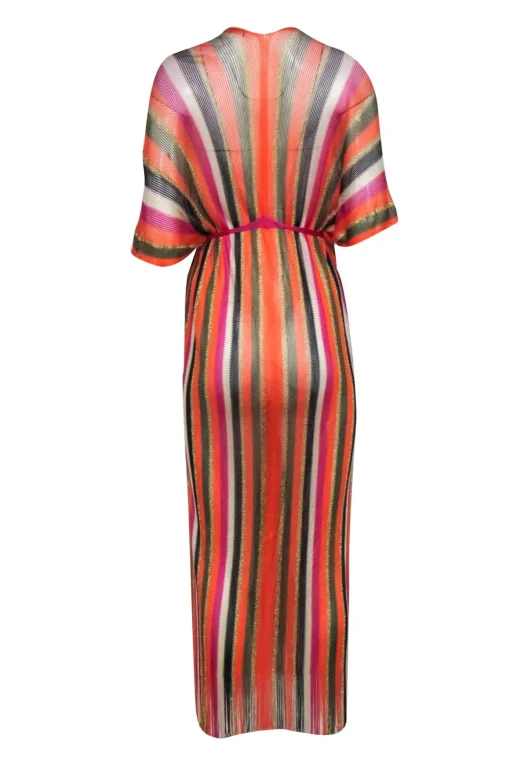 Beliza - Orange & Multi Color Stripe Over Up Dress Sz One Size