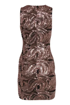 Belle Badgley Mischka - Rose Gold Sequin Dress w/ Black Mesh Sz 2