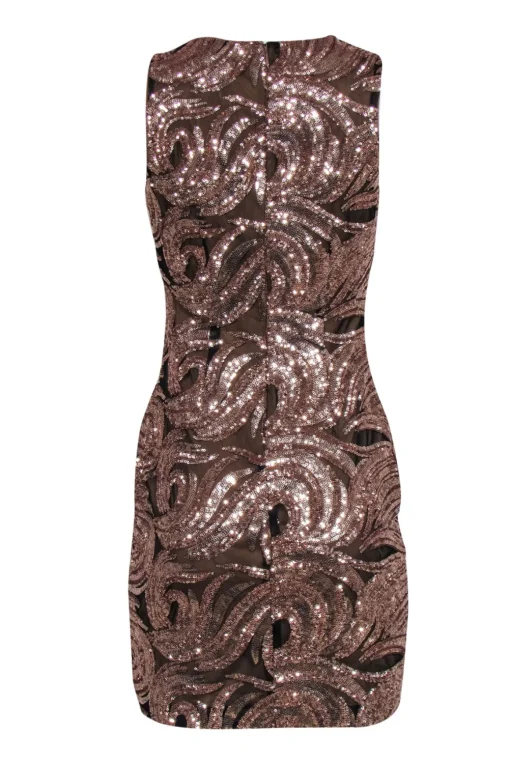 Belle Badgley Mischka - Rose Gold Sequin Dress w/ Black Mesh Sz 2