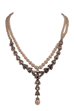 Ben Amun - Double Layer Pearl Necklace w/ Silver Jeweled Detail