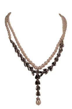 Ben Amun - Double Layer Pearl Necklace w/ Silver Jeweled Detail