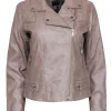 Bernardo - Beige Quilted Detail Vegan Moto Leather Jacket Sz M