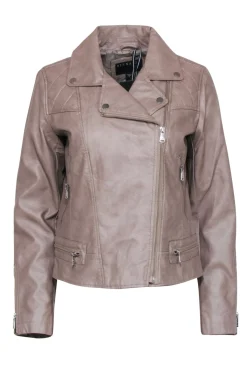Bernardo - Beige Quilted Detail Vegan Moto Leather Jacket Sz M