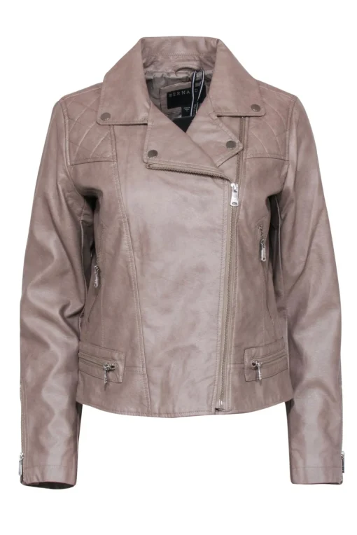 Bernardo - Beige Quilted Detail Vegan Moto Leather Jacket Sz M