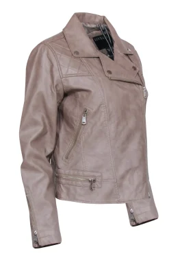 Bernardo - Beige Quilted Detail Vegan Moto Leather Jacket Sz M