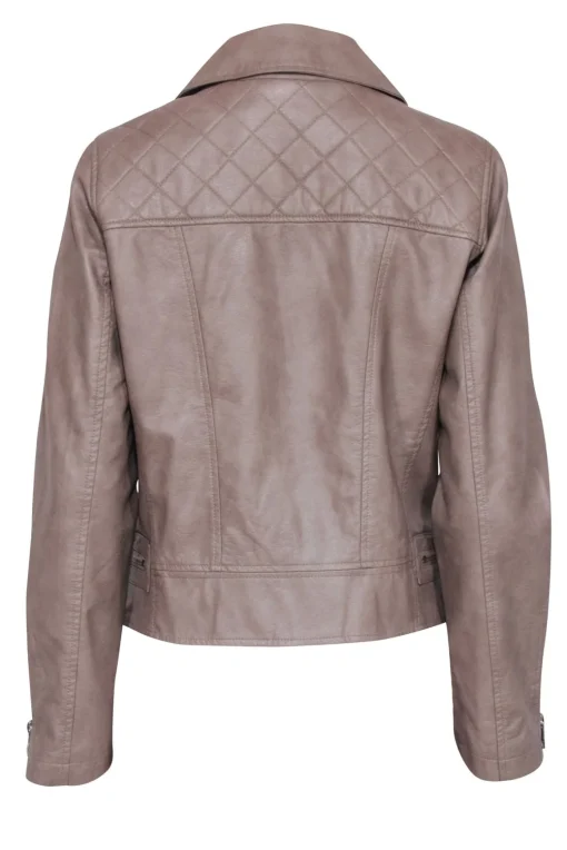 Bernardo - Beige Quilted Detail Vegan Moto Leather Jacket Sz M