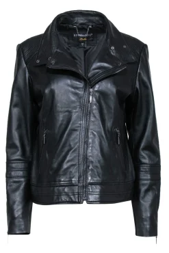 Bernardo - Black Smooth Leather Moto Jacket Sz L