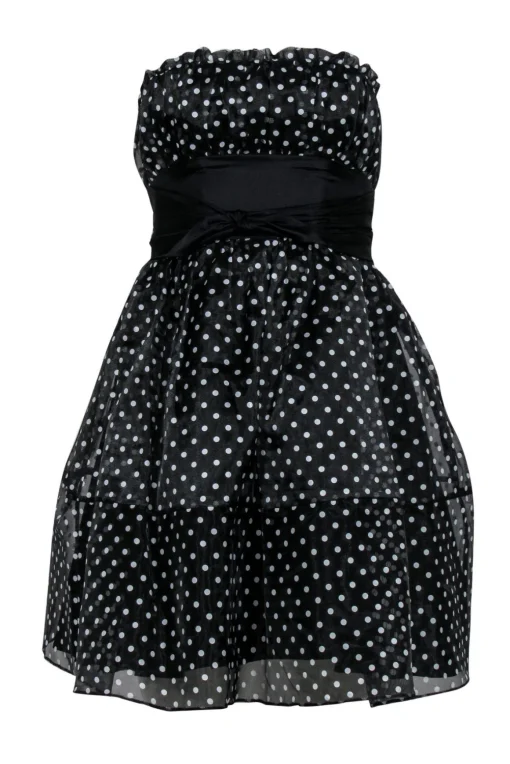 Betsey Johnson - Black & White Polka Dot Strapless Fit & Flare Dress Sz 4