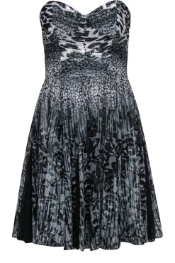Betsey Johnson - Black & White Lace & Leopard Printed Strapless Dress Sz 2