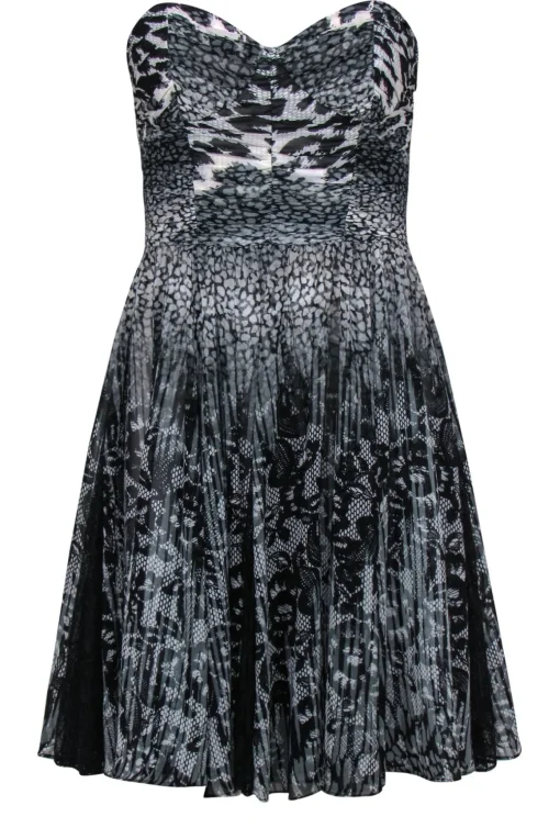 Betsey Johnson - Black & White Lace & Leopard Printed Strapless Dress Sz 2