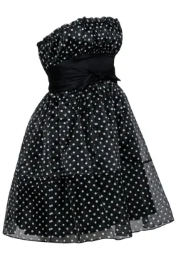 Betsey Johnson - Black & White Polka Dot Strapless Fit & Flare Dress Sz 4