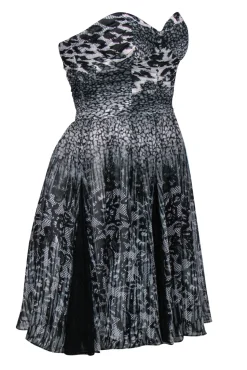 Betsey Johnson - Black & White Lace & Leopard Printed Strapless Dress Sz 2