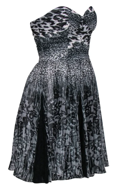 Betsey Johnson - Black & White Lace & Leopard Printed Strapless Dress Sz 2
