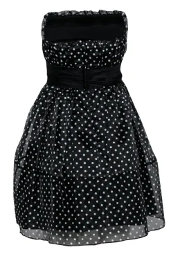 Betsey Johnson - Black & White Polka Dot Strapless Fit & Flare Dress Sz 4