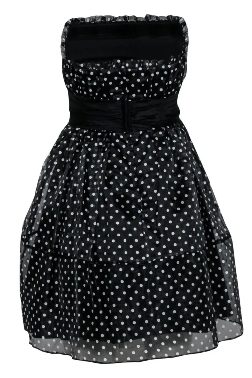 Betsey Johnson - Black & White Polka Dot Strapless Fit & Flare Dress Sz 4