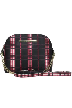 Betsey Johnson - Black, Pink & White Heart Grid Print Gold Chain Crossbody