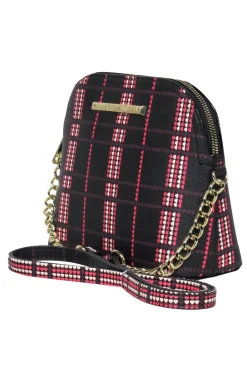 Betsey Johnson - Black, Pink & White Heart Grid Print Gold Chain Crossbody