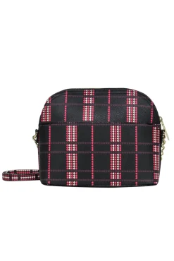 Betsey Johnson - Black, Pink & White Heart Grid Print Gold Chain Crossbody