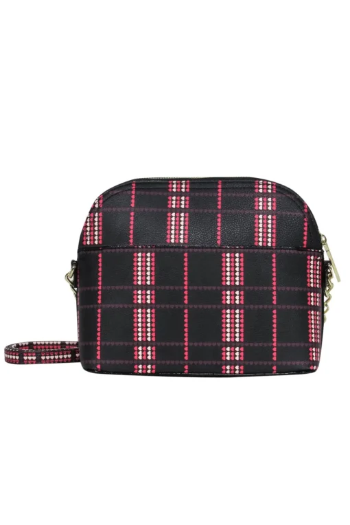 Betsey Johnson - Black, Pink & White Heart Grid Print Gold Chain Crossbody