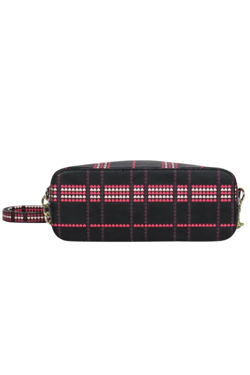 Betsey Johnson - Black, Pink & White Heart Grid Print Gold Chain Crossbody